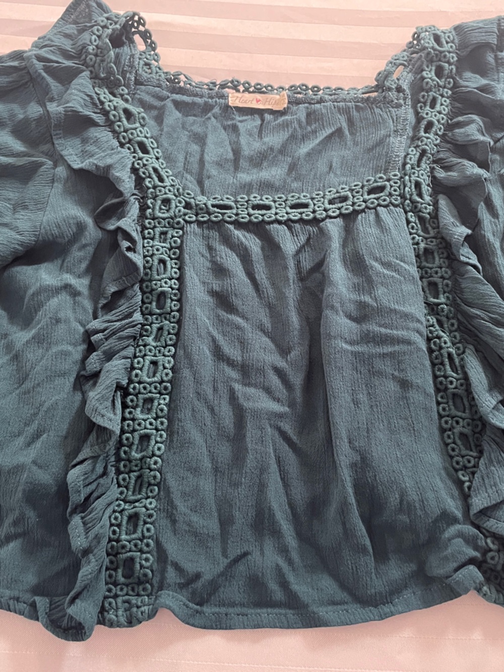 Heart & Hips Teal Crochet-Trim Crop Top